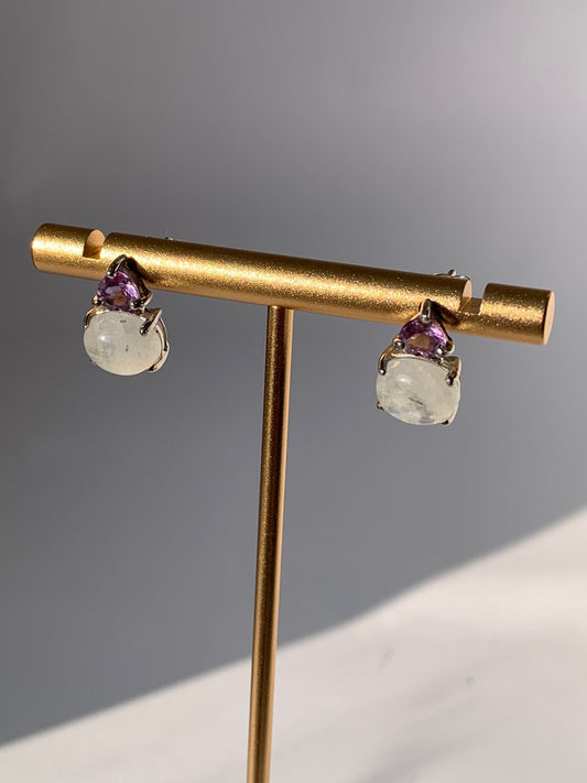 Orecchini in pietra di luna e topazio blu di argento 925 / Femminilità e magnetismo