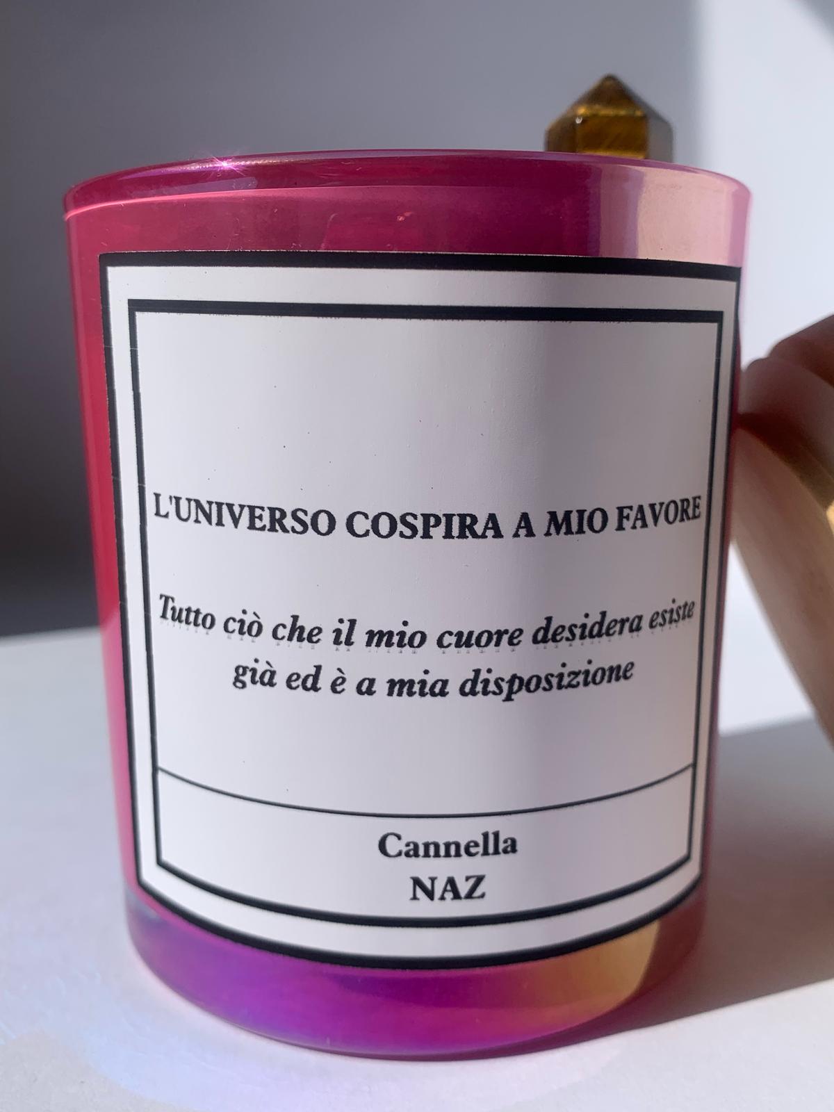 Candela in cera di soia L'UNIVERSO COSPIRA A MIO FAVORE / Manifestazione (Cannella)