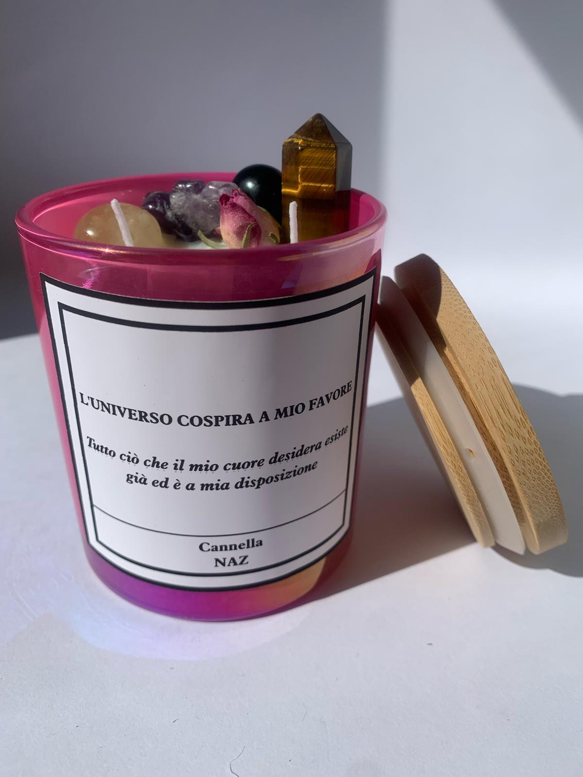 Candela in cera di soia L'UNIVERSO COSPIRA A MIO FAVORE / Manifestazione (Cannella)