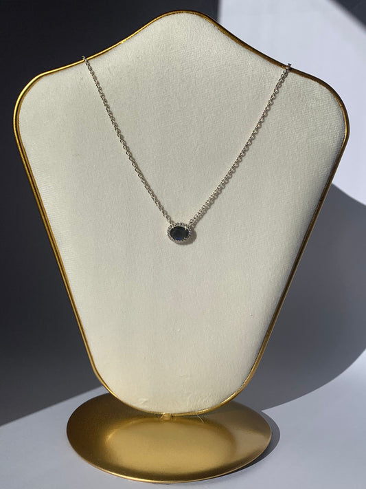 Collana regolabile in tormalina nera e topazio bianco di argento 925 / Purificazione e protezione
