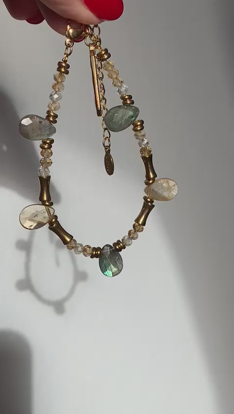 Bracciale regolabile in citrino e labradorite di acciaio inossidabile